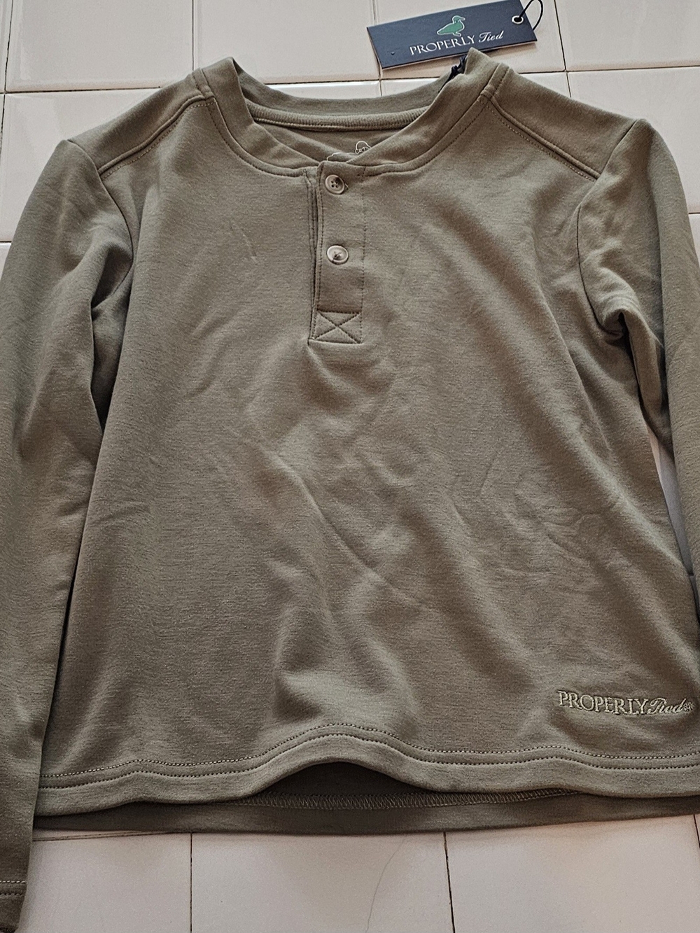 Properly Tied Kids Olive Green Henley Sweatshirt